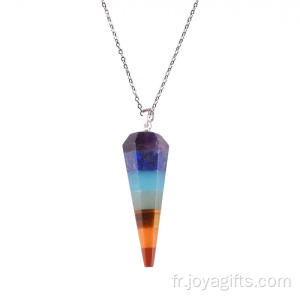 7 pendentifs en pierre de yoga de point de cristal naturel hexagonal de Chakra